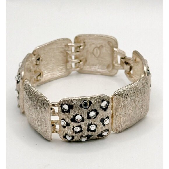 Signed CRAFT Gem-Craft Silvertone Leopard Print Panel Bracelet FLAW - Picture 2 of 6